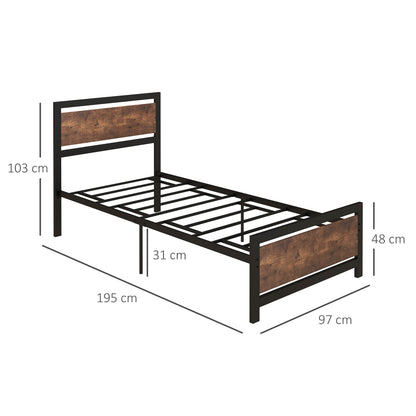 Single Size Metal Bed Frame with Headboard & Footboard, Strong Slat Support Solid Bedstead Base w/ Underbed Storage Space