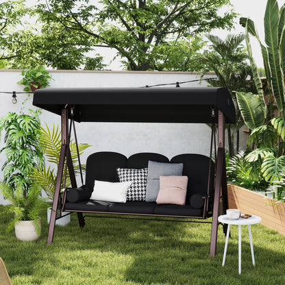 3 Seater Swing Chair Hammock Chair with Adjustable Canopy, Black