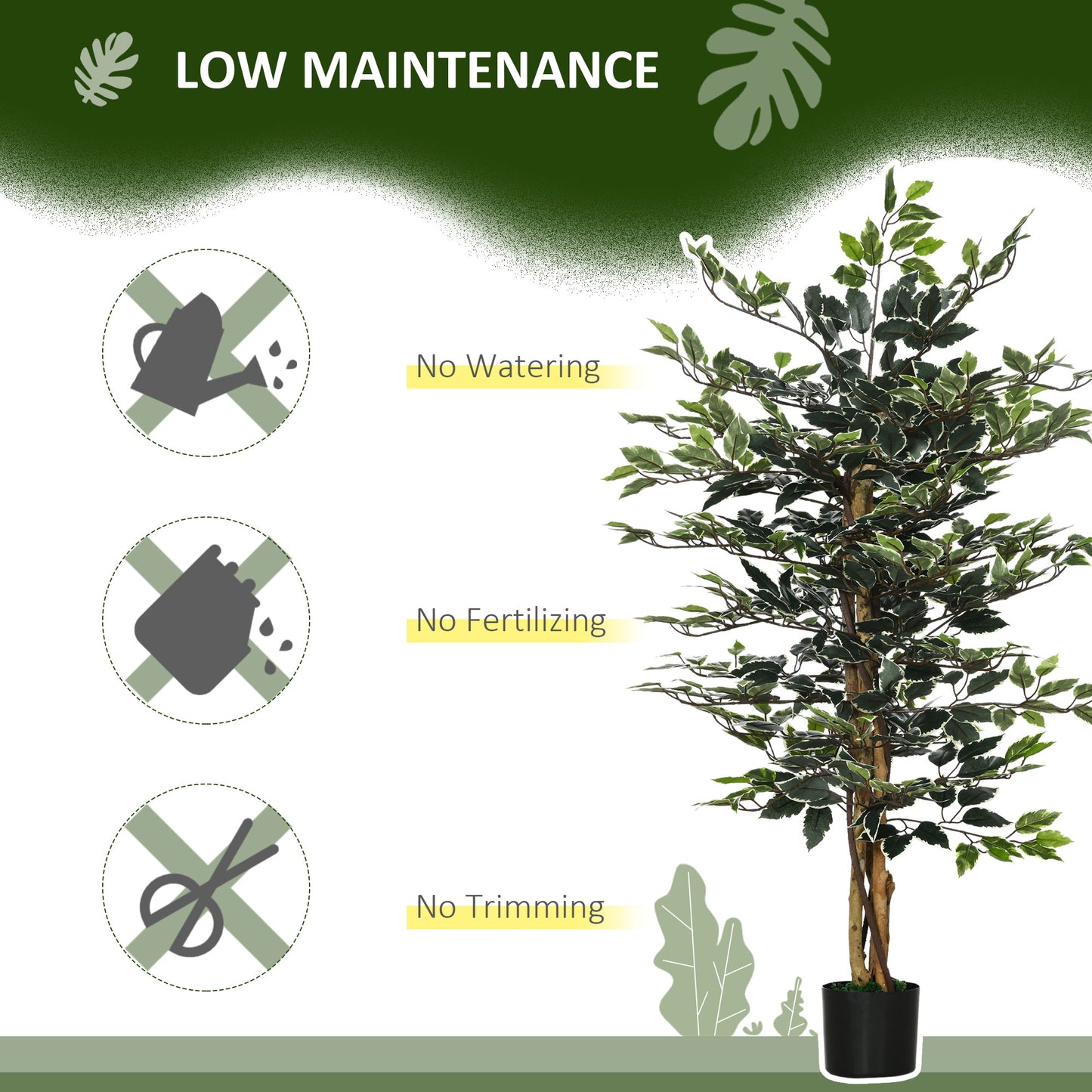 4.5ft Ficus Artificial Plant with Realistic Leaves, Potted Fake Tree for Home Office Indoor Decor, Green
