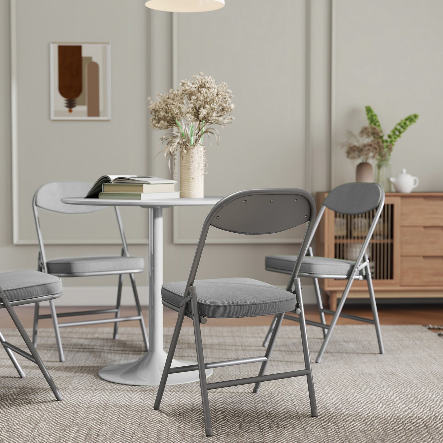 Set of Four Folding Corduroy Seat Chairs - Grey