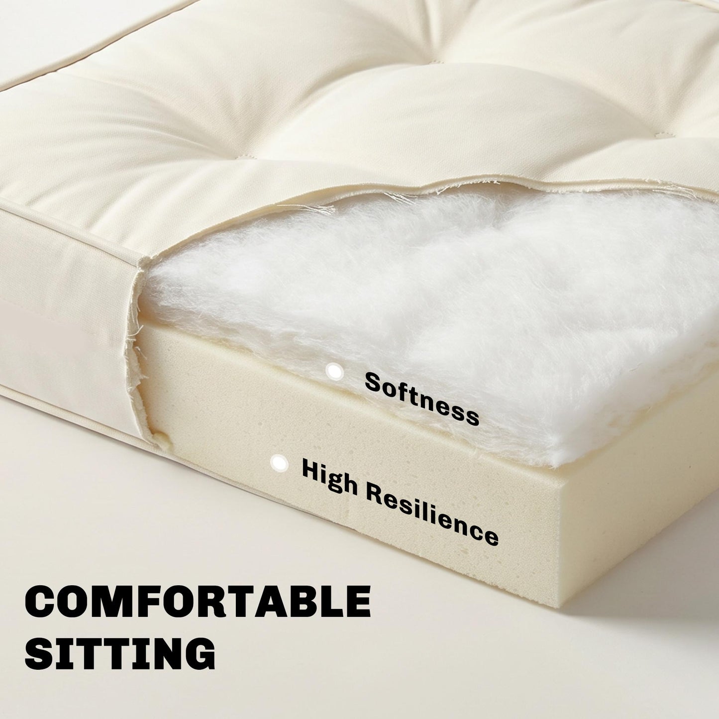 Set of 4 Garden Seat Cushion with Ties, 42 x 42cm Replacement Dining Chair Seat Pad, Cream White