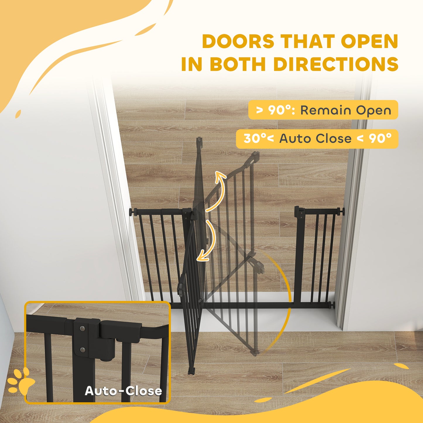 Metal 74-87cm Adjustable Pet Gate Safety Barrier w/ Auto-Close Door Black