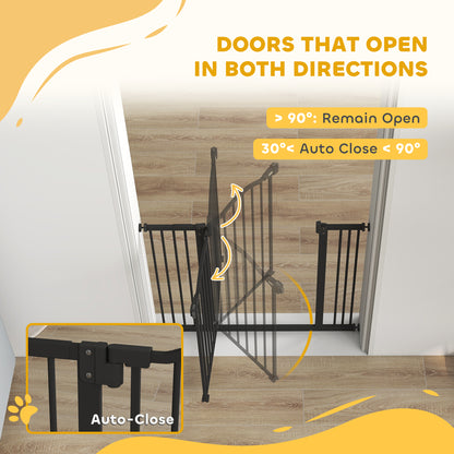 Metal 74-87cm Adjustable Pet Gate Safety Barrier w/ Auto-Close Door Black