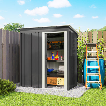5 x 3ft Garden Storage Shed with Sliding Door and Sloped Roof Outdoor Equipment Tool, Black