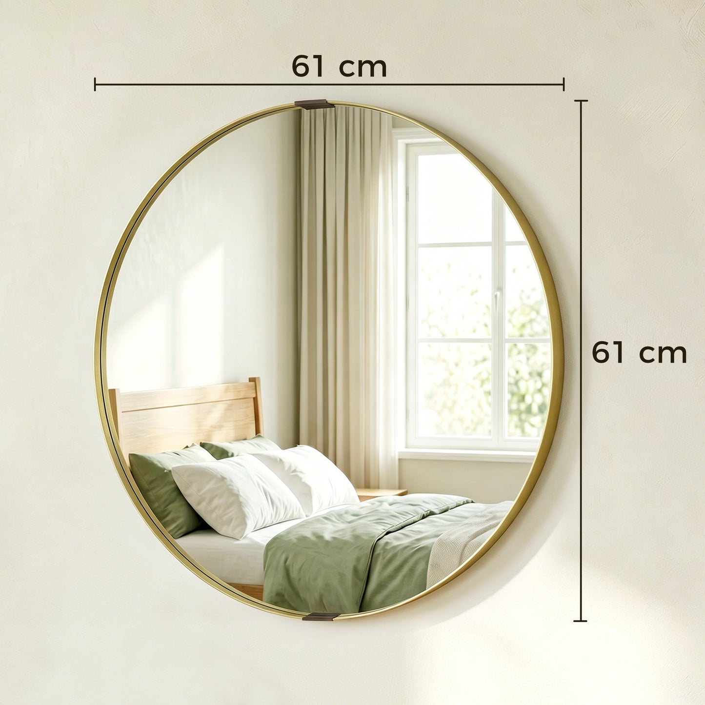 Round Wall Mirror 61 cm, Wall Mounted Bathroom Mirror with Tempered Safety Glass and Aluminium Alloy Frame, Gold Tone