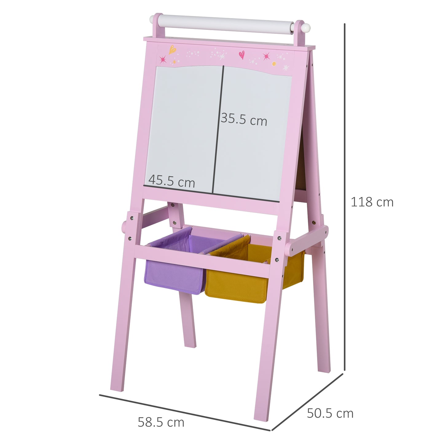 Kids Easel 3 in 1 Wooden Art Easel with Paper Roll Double-Sided Chalkboard & Whiteboard with Storage Baskets for Toddler Girl