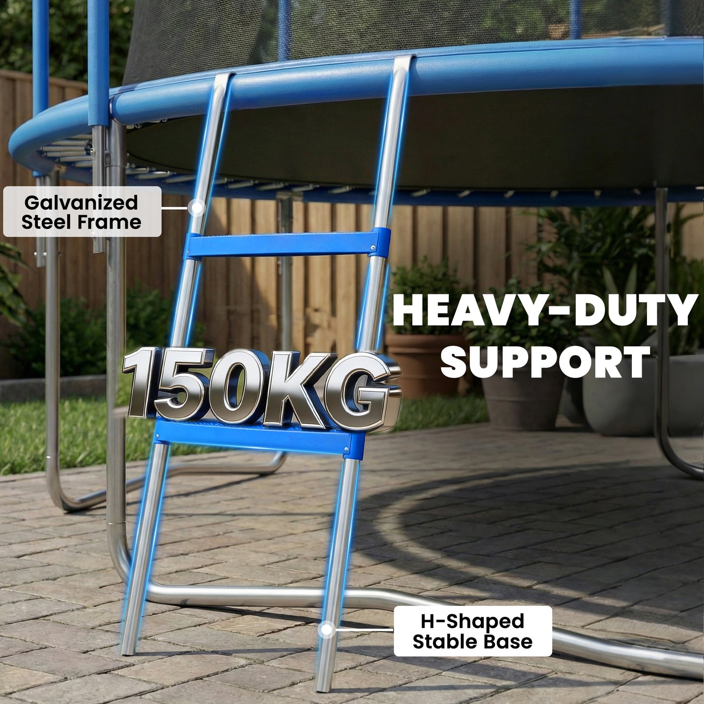 Trampoline Ladder, 2-Steps with Horizontal Wide Steps, Universal Hook, Galvanised Steel Frame, 150kg Load Capacity