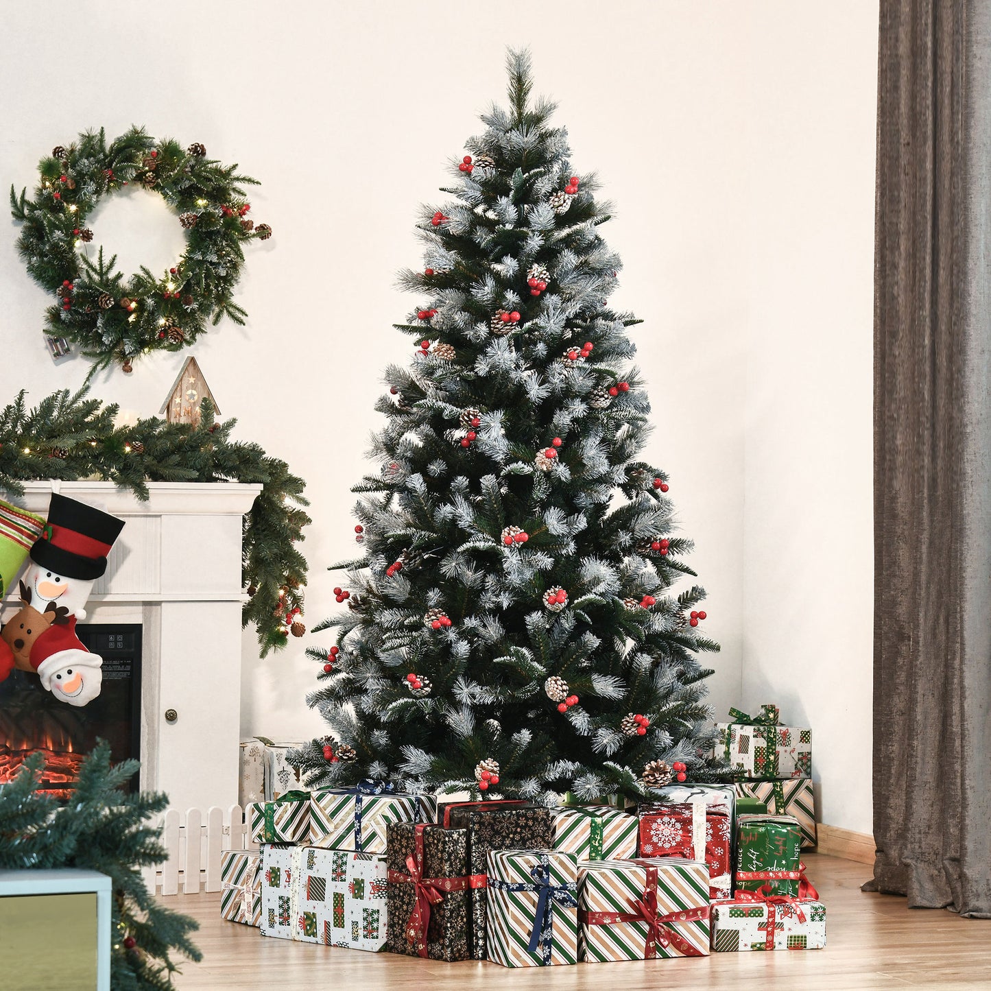 6FT Artificial Snow Dipped Christmas Tree Xmas Pencil Tree Holiday Home Party Decoration