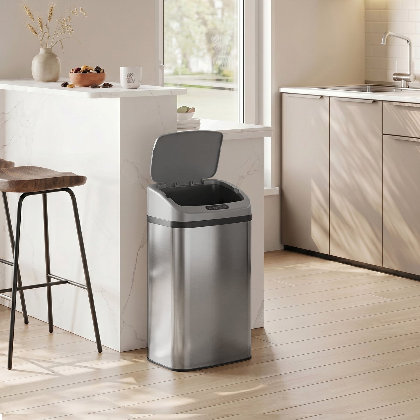 48L Stainless Steel Sensor Bin - Silver-Tone