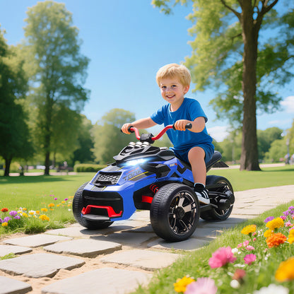 12V Kids Electric Ride On Car with 3 Wheeler, MP3 Player, Horn, 2 Speeds, LED Lights for Boys & Girls Ages 3-8, Blue