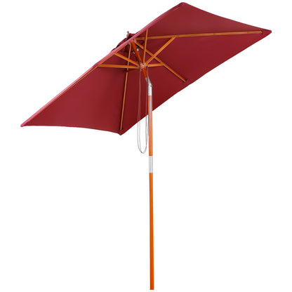 2m x 1.5m Garden Parasol Umbrella with Tilting Sunshade Canopy, Outdoor Market Table Umbrella with Wood and Bamboo Frame