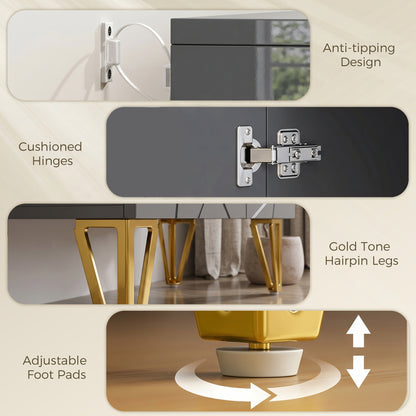 Modern Luxe High Gloss Sideboard, with Hairpin Legs - Grey