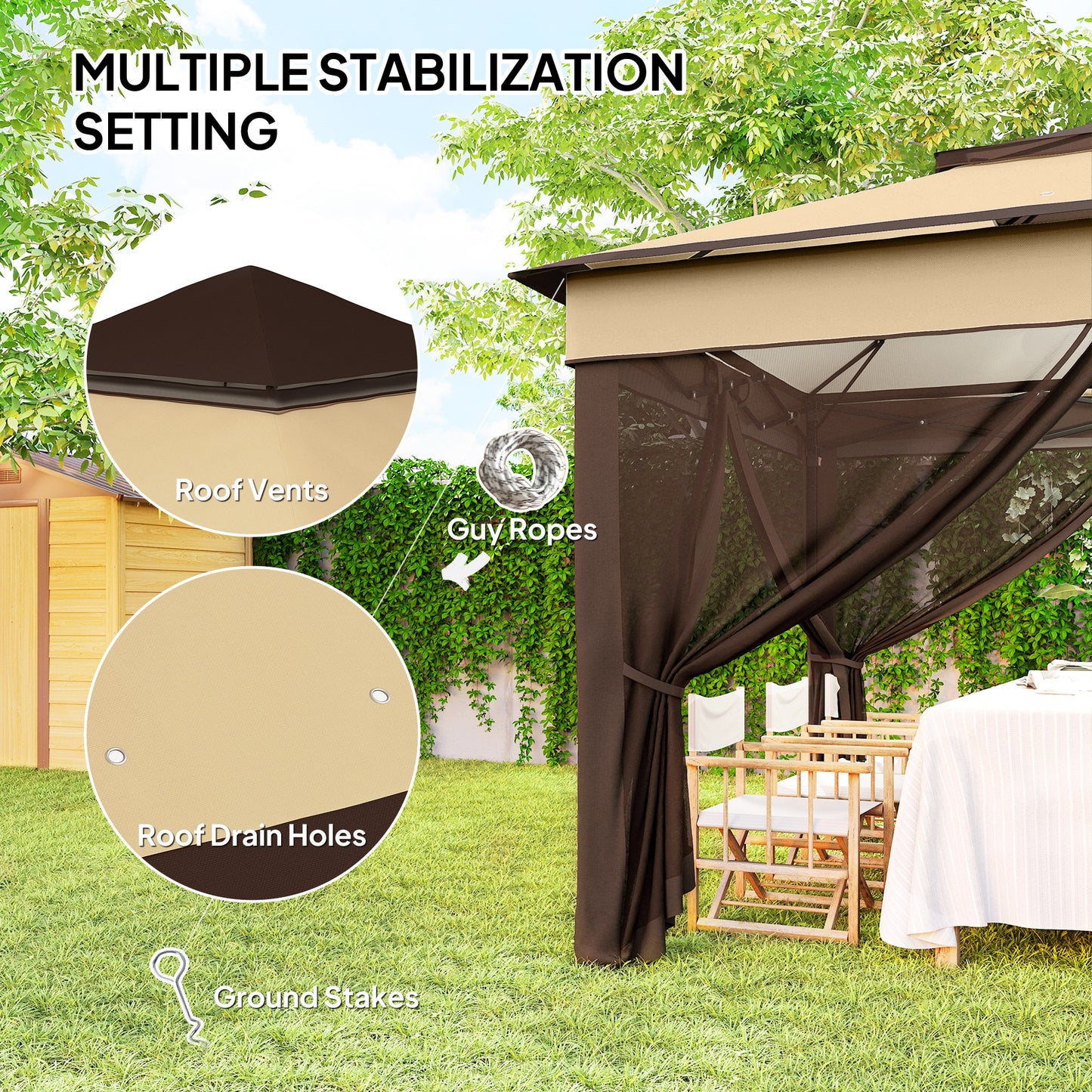 3 x 3(m) Pop Up Gazebo, Height Adjustable Instant Event Shelter with Netting and Carrying Bag, Beige