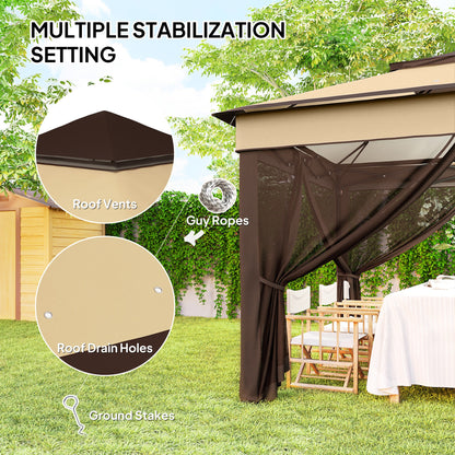 3 x 3(m) Pop Up Gazebo, Height Adjustable Instant Event Shelter with Netting and Carrying Bag, Beige