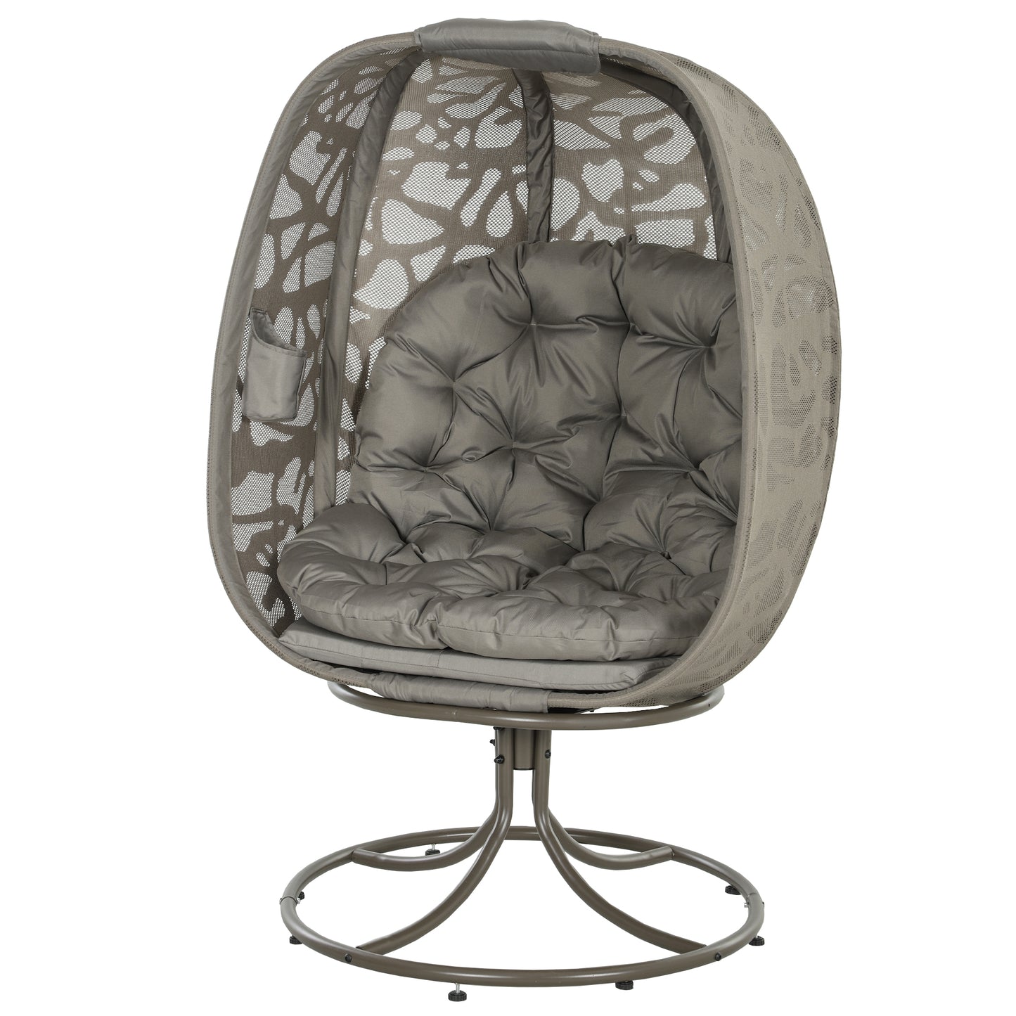 Swivel Egg Chair with Cushions, Foldable Basket Seat and Metal Frame, Indoor Outdoor Lounge Chair for Balcony, Poolside