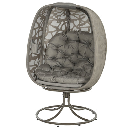 Swivel Egg Chair with Cushions, Foldable Basket Seat and Metal Frame, Indoor Outdoor Lounge Chair for Balcony, Poolside