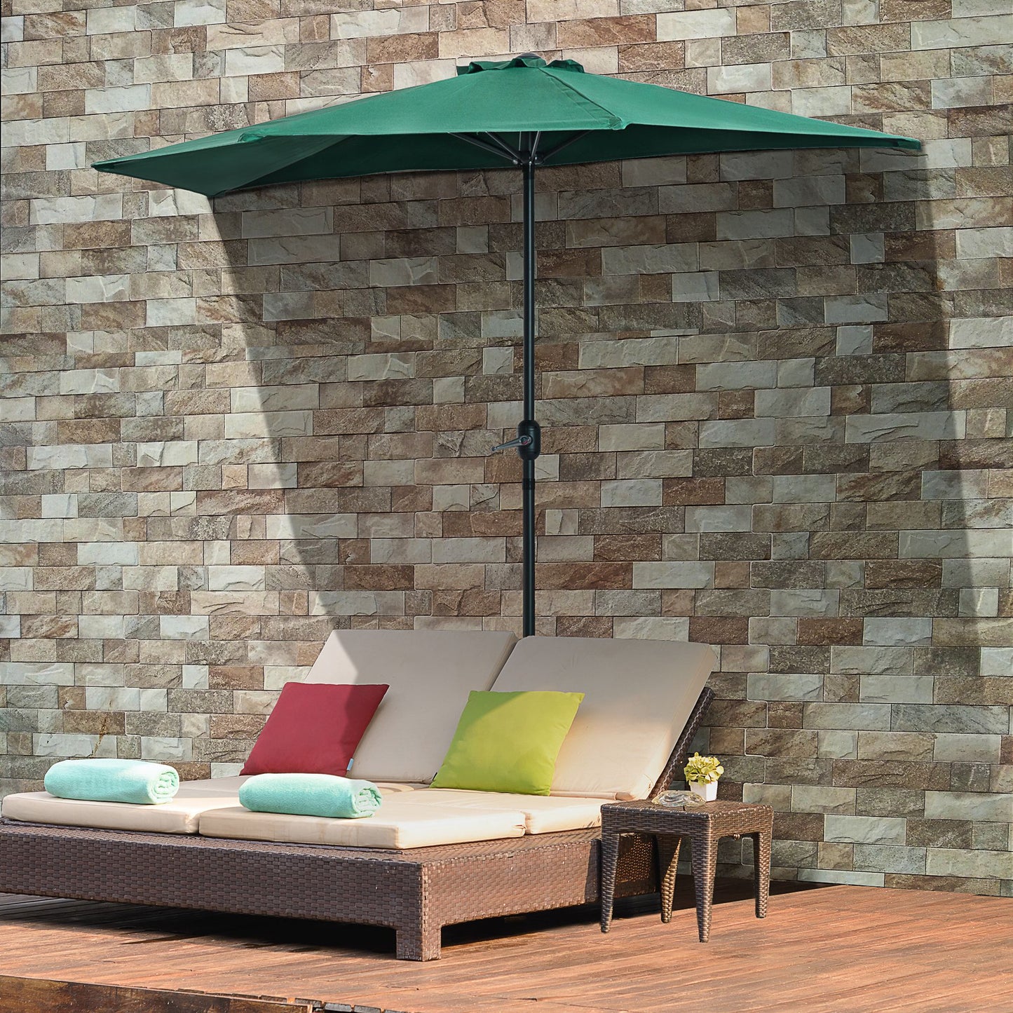 2.7m Garden Half Parasol, Outdoor Balcony Umbrella with 5 Steel Ribs, Patio Sun Shade, Green