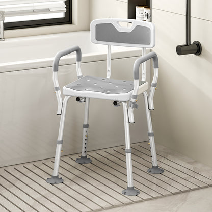 EVA Padded Shower Chair for the Elderly and Disabled, Height Adjustable Shower Stool with Back and Arms, 4 Suction Foot Pads