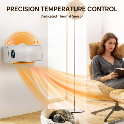 2000W Ceramic Electric Heater with Fan, Adjustable Thermostat, Wall Mounted - White