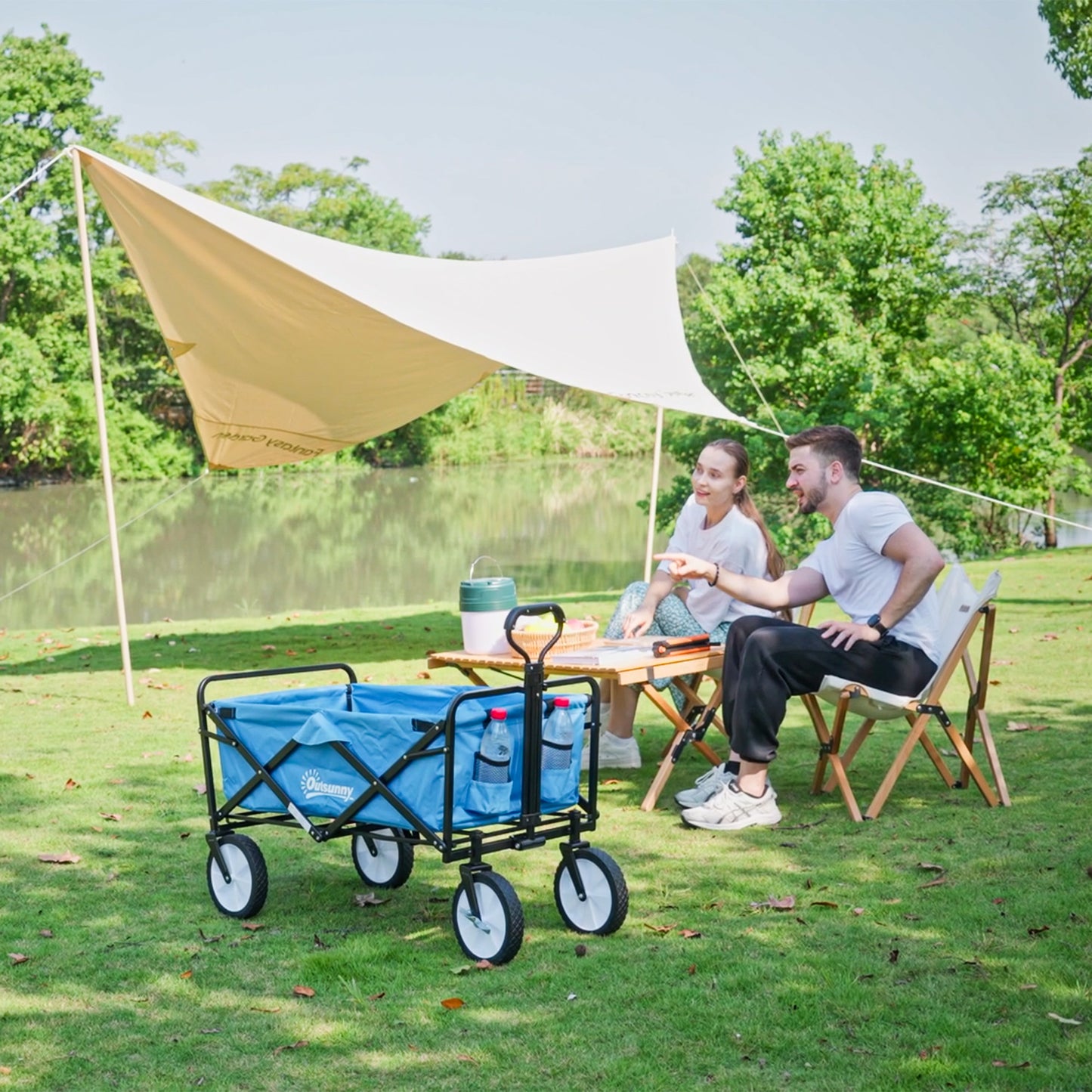 135L Festival Trolley on Wheels, Folding Wagon Camping Trolley Cart with Adjustable Handle, Dual Brakes