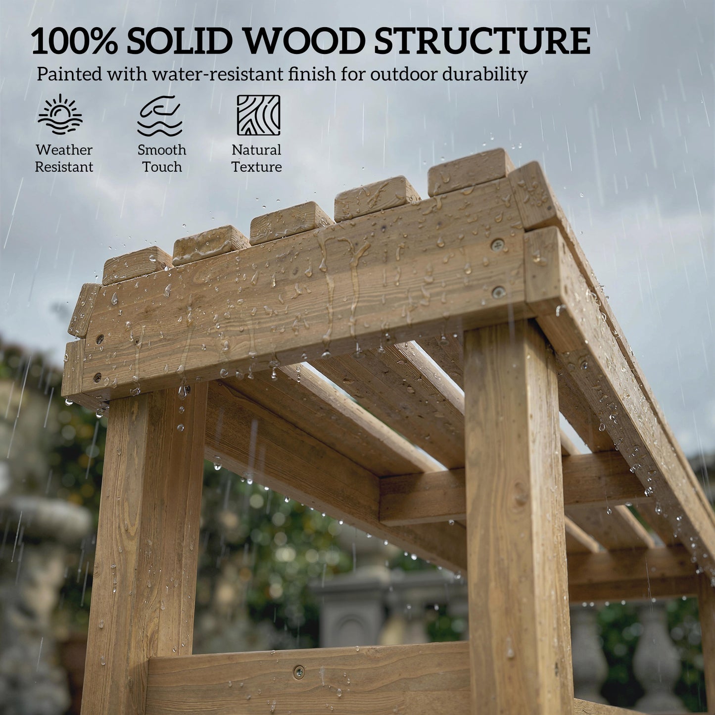 Wooden Outdoor Bench, 2 Seater Garden Bench, Backless Patio Bench with Slatted Curved Seat, Natural Wood Finish