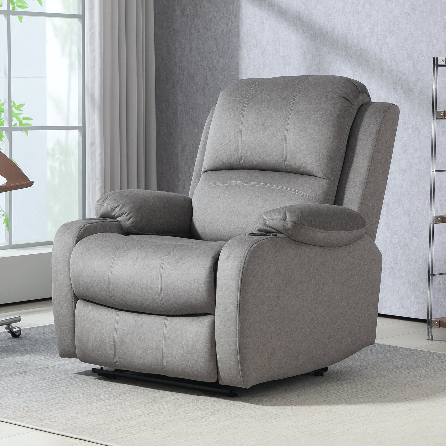 Microfibre Manual Reclining Armchair with 135° Recline Back and Footrest - Grey