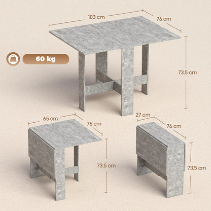 Folding Dining Table, Space-Saving Drop Leaf Kitchen Table for 4-6 People Grey