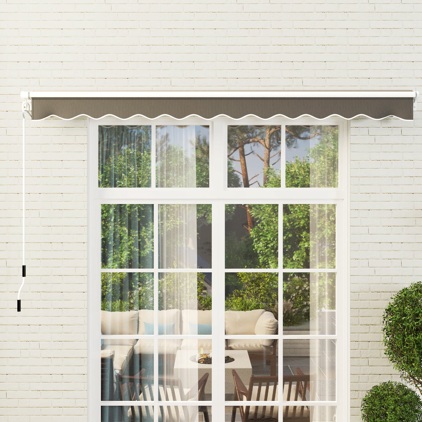 3 x 2.5m Garden Patio Manual Awning, Retractable Canopy Sun Shade Shelter with Fittings and Crank Handle, Dark Grey