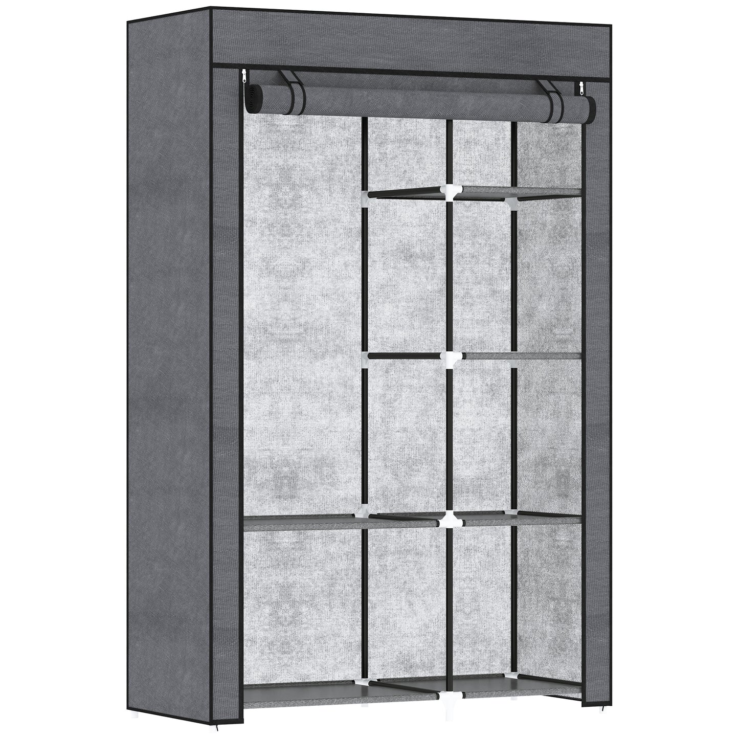 Fabric Wardrobe w/ Shelves Hanging Rail Foldable Wardrobe Dark Grey