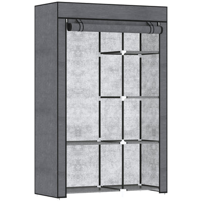 Fabric Wardrobe w/ Shelves Hanging Rail Foldable Wardrobe Dark Grey