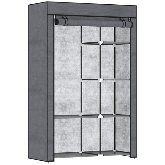 Fabric Wardrobe w/ Shelves Hanging Rail Foldable Wardrobe Dark Grey