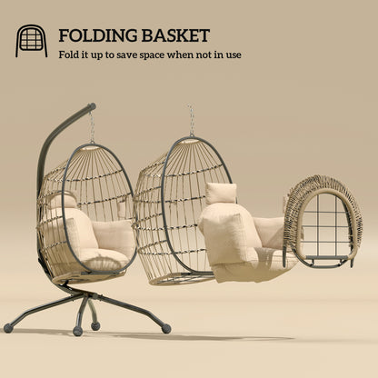 Hanging Egg Chair Outdoor Indoor Garden Swing Chair with Folding Basket and Thickened Cushion