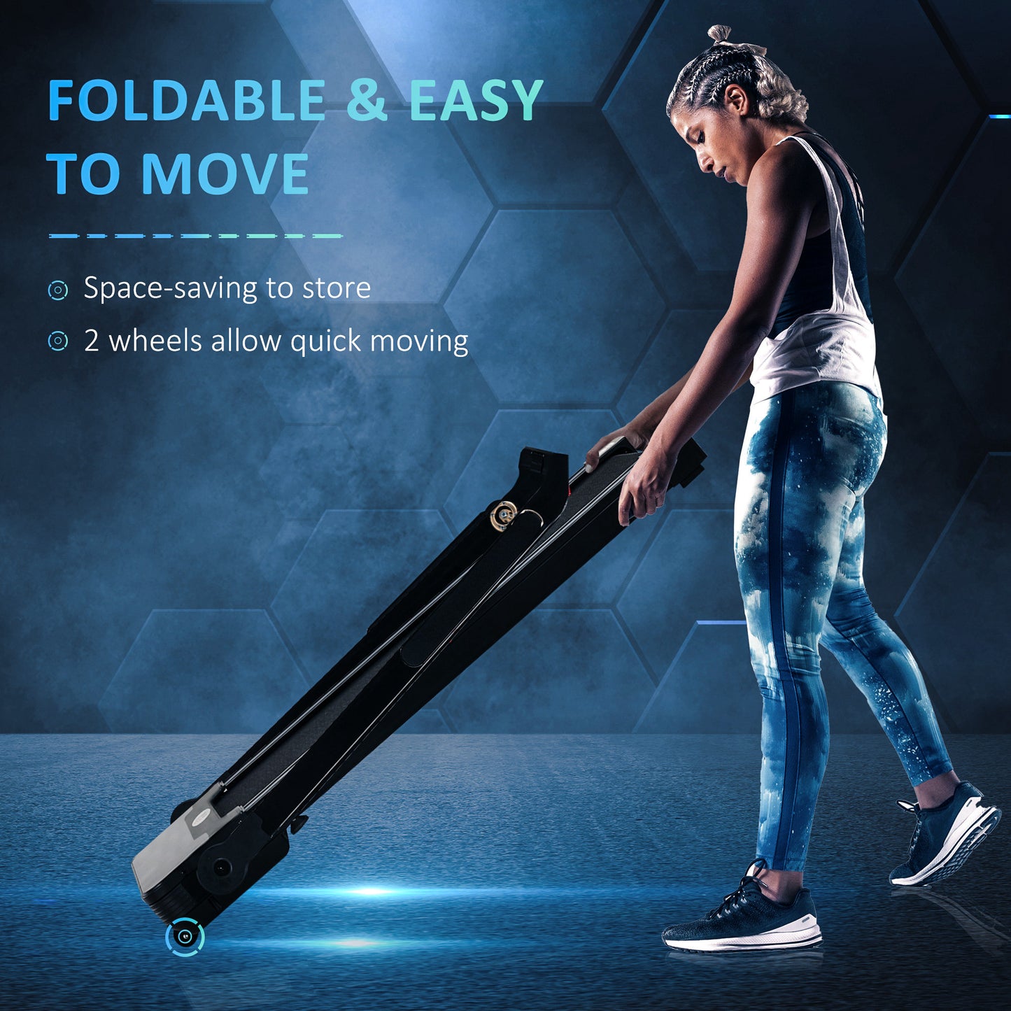 Folding Treadmill, 1.85HP Installation-Free Walking Jogging Running Machine