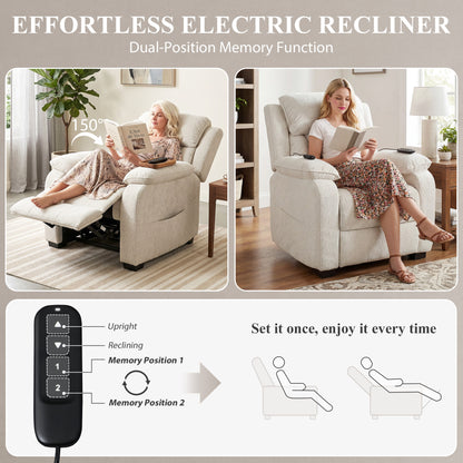 Power Recliner Armchair with Massage and Heat, Electric Reclining Chair with Wide Spring Seat, Cream White