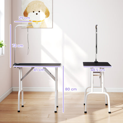 32" Foldable Dog Grooming Table Pet Drying Beauty Table Adjustable Fixed Arm Rubber Top, Black