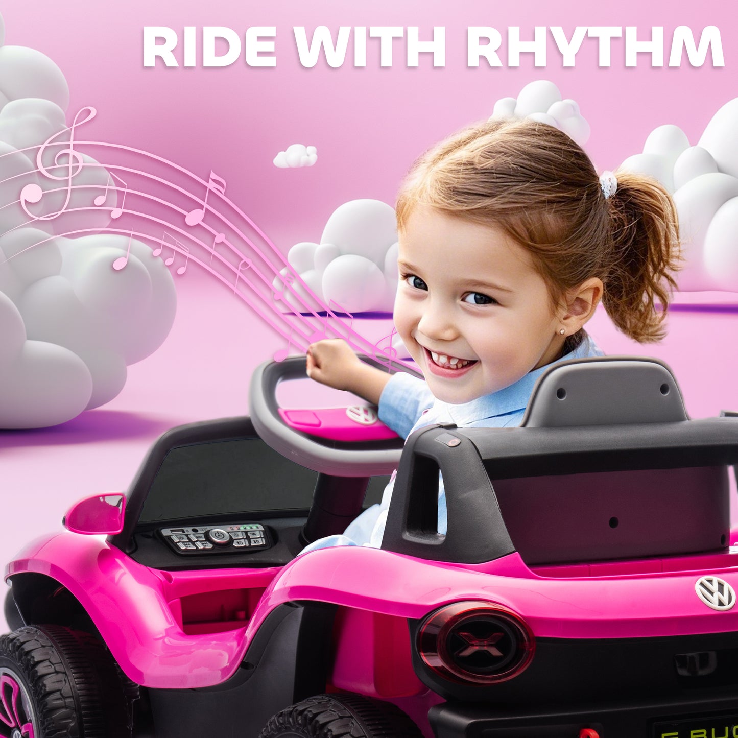 Volkswagen Licensed Kids Electric Car with Remote Control for Ages 3-6 Years, Pink