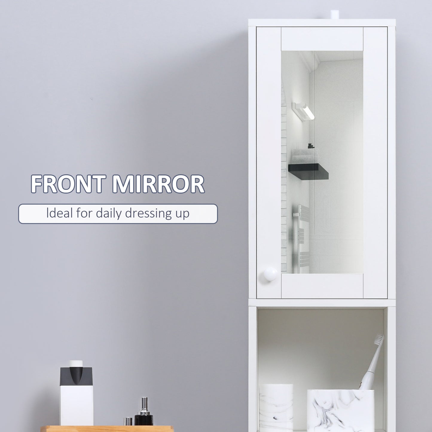 Tall Bathroom Storage Cabinet with Mirror, Narrow Bathroom Unit
