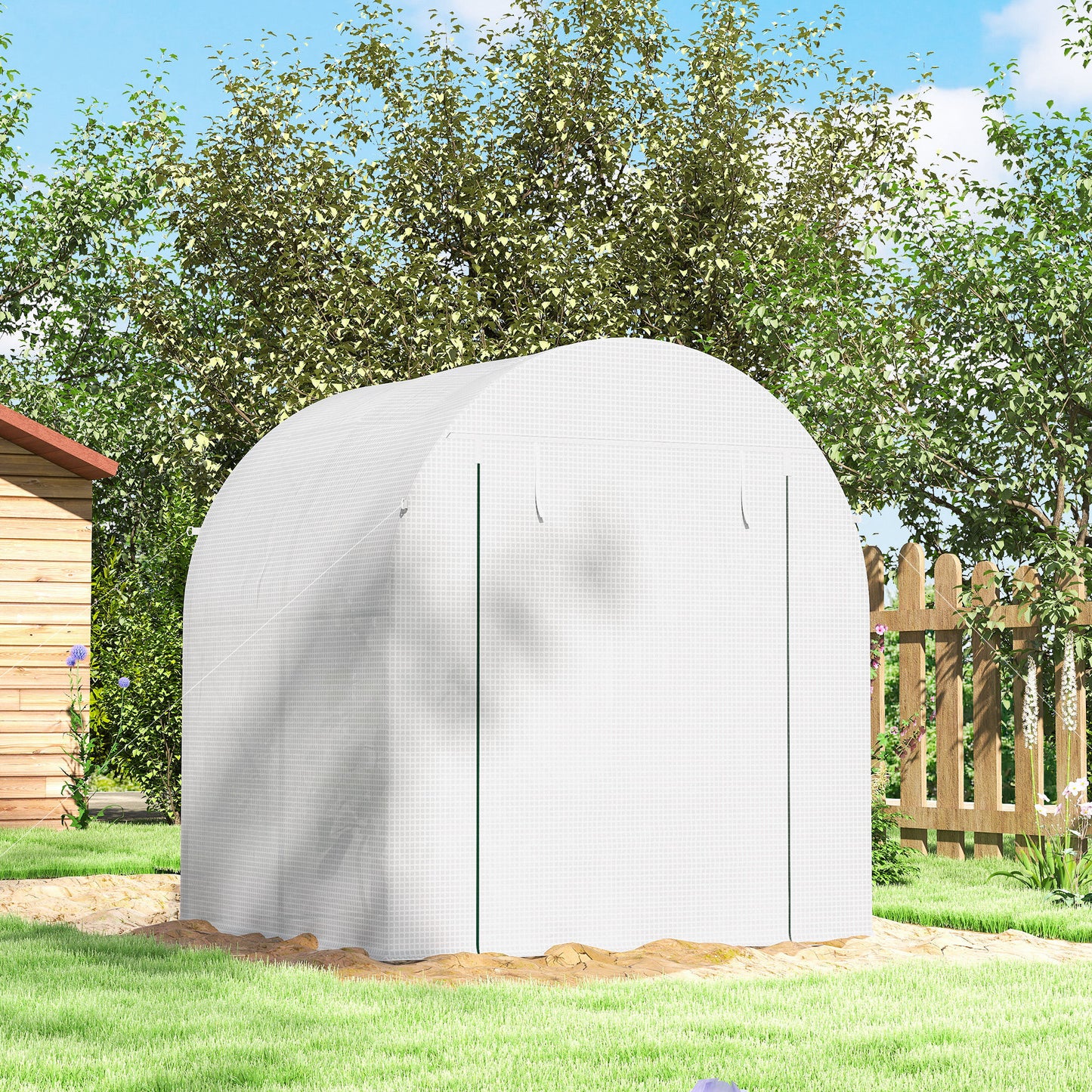 Walk in Polytunnel Greenhouse, Green House for Garden with Roll-up Window and Door, 1.8 x 1.8 x 2 m, White