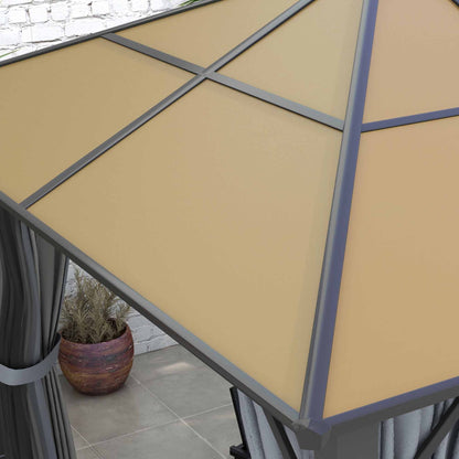 3 x 3.6m Garden Aluminium Gazebo Hardtop Roof Canopy Marquee Party Tent Patio with Mesh Curtains & Side Walls - Grey