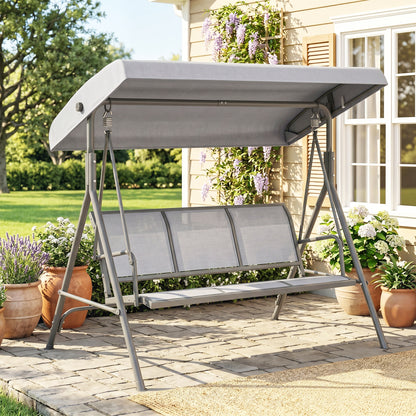 3 Seater Swing Chair, Garden Swing Bench with Adjustable Tilting Canopy