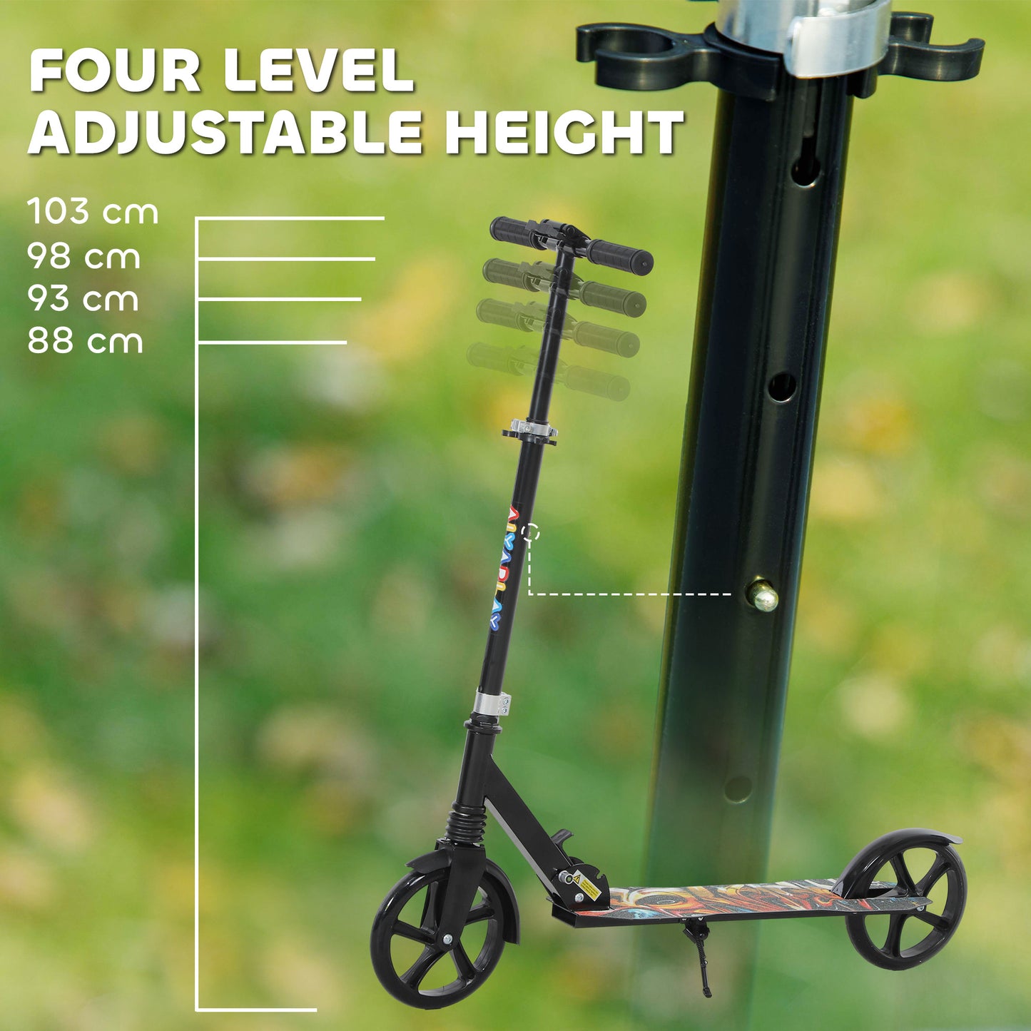 Foldable Kids Scooter with Adjustable Handlebar, 200mm Big Wheel, Rear Fender Brake, for Ages 6-12 Years, Black