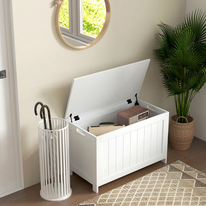 Storage Chest, Modern Storage Trunk with 2 Safety Hinges and Cut-out Handles, Wooden Toy Box for Living Room, Entryway