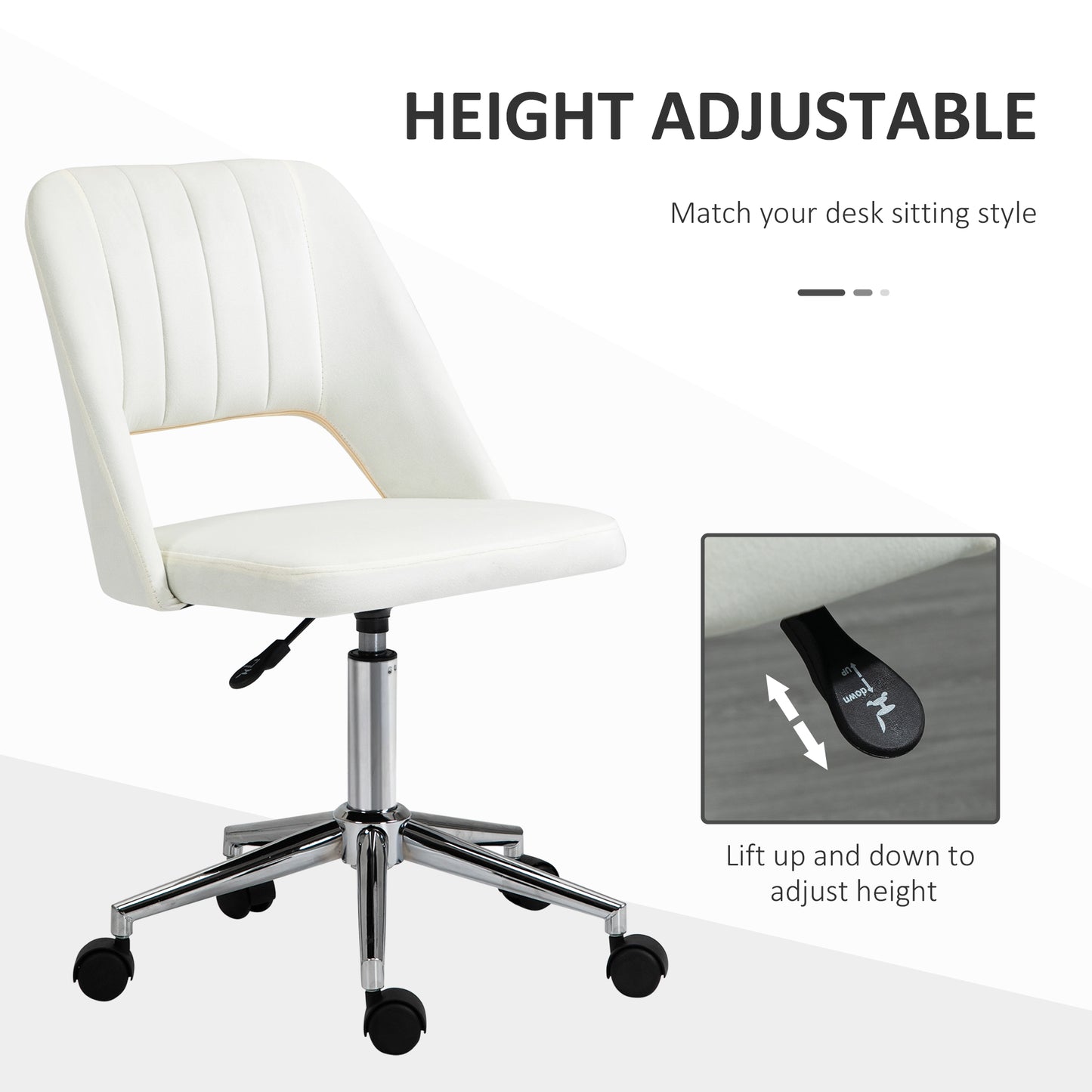Armless Velvet-Feel Office Chair - Cream White