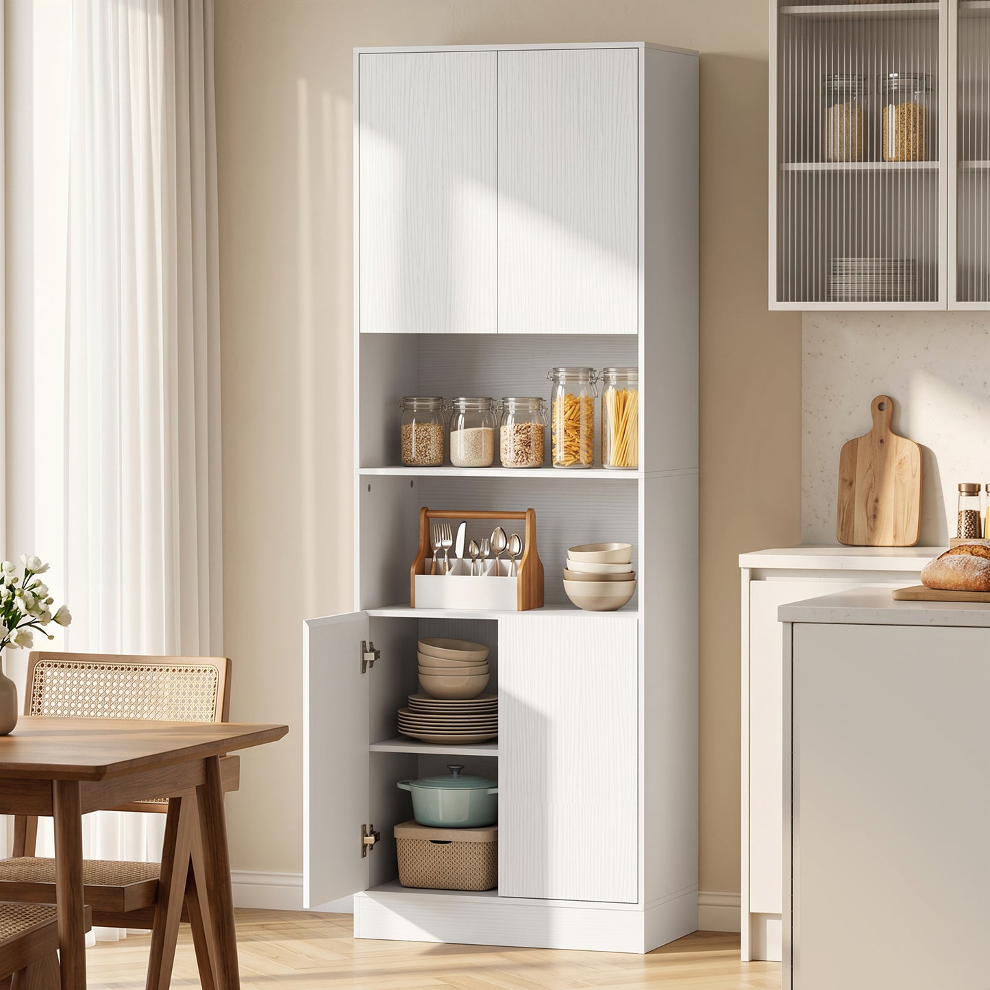 170 cm Kitchen Pantry Cabinet, Freestanding Storage Cabinet with Soft-Close Hinges, White Wood Effect