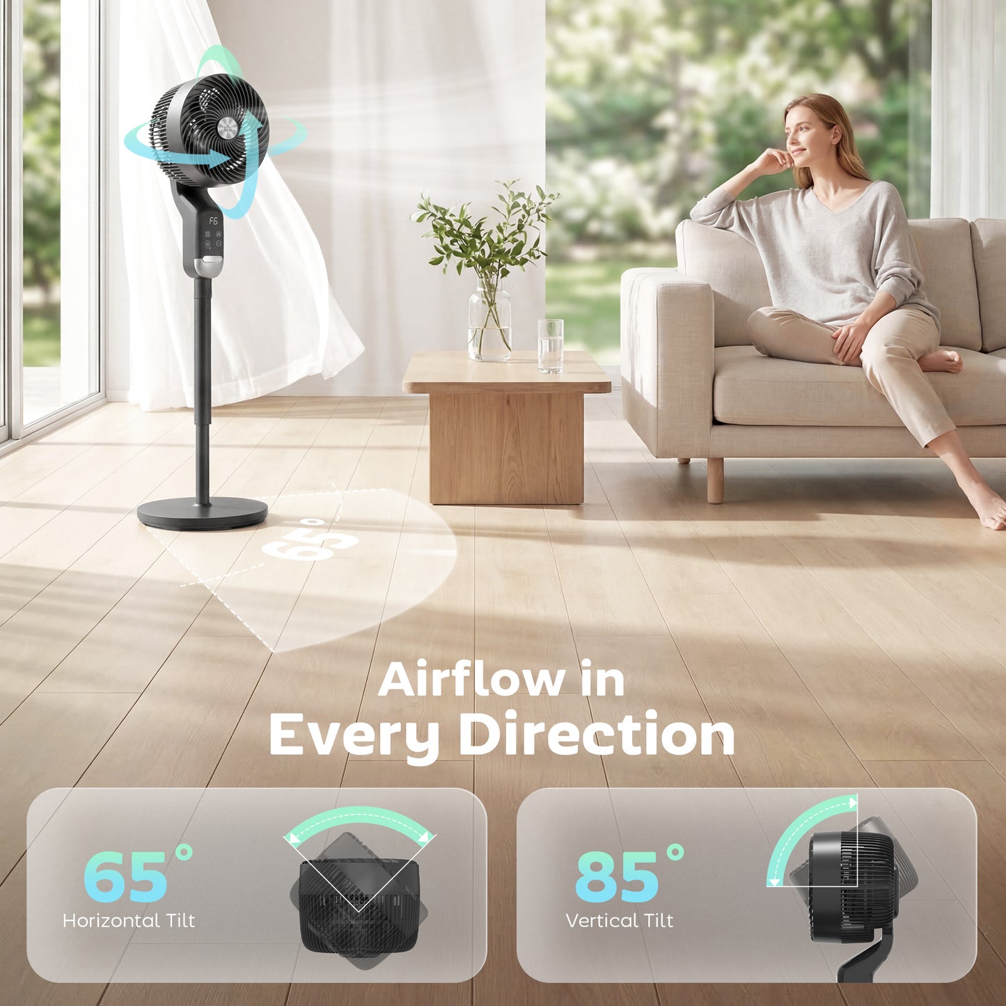 20 dB Silent Standing Fan, Pedestal Fan with Remote, Oscillating, 8 Speeds, Adjustable Height, 12H Timer