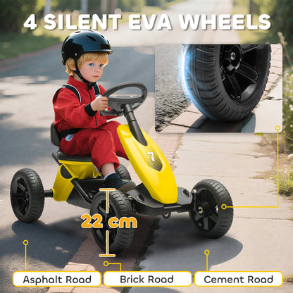 Pedal Go Kart for Kids 2-5 Years, with Silent EVA Wheels, Metal Frame, Yellow