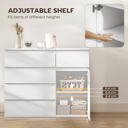 Modern Chest Of Drawers, 5 Drawer Dresser with Adjustable Shelf, Soft-Close Door, White
