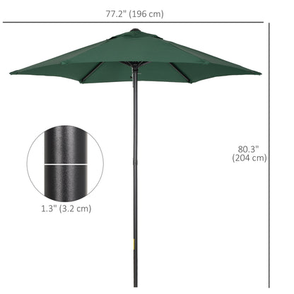 2m Garden Parasol Umbrella, Outdoor Sun Shade with 6 Sturdy Ribs for Balcony, Bench, Garden, Green