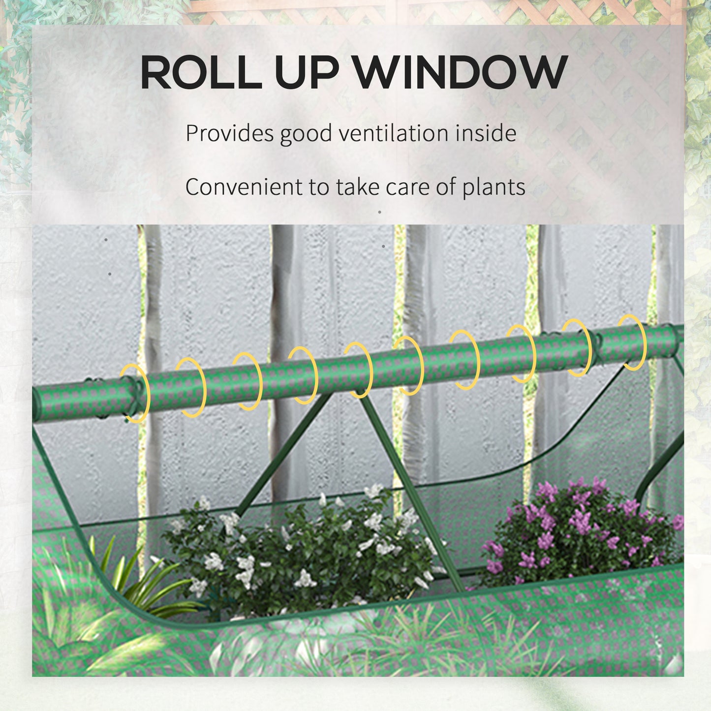 Raised Garden Bed with Greenhouse, Steel Planter Box with Plastic Cover, Roll Up Window, Dual Use for Flowers, Vegetables