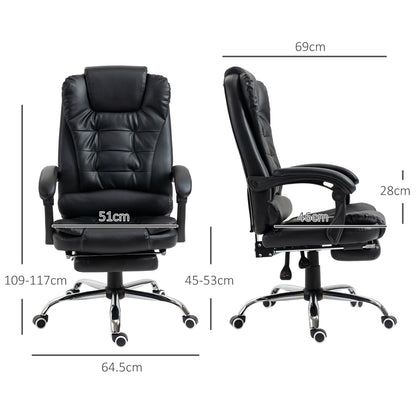 Executive Office Chair, PU Leather Home Office Chair with Swivel Wheels, Reclining Backrest, Retractable Footrest, Black